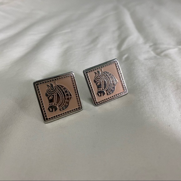Swank Pink Horse Mid Century Cuff Links & Tie Clip Set - Picture 2 of 8